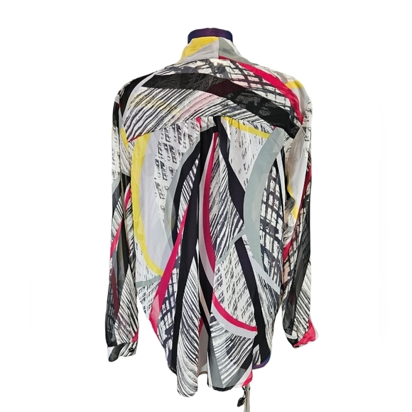 Sold Bisou Bisou Colorful Sheer 90s Abstract Faux Wrap Blouse Size XL Women's - Picture 6 of 9